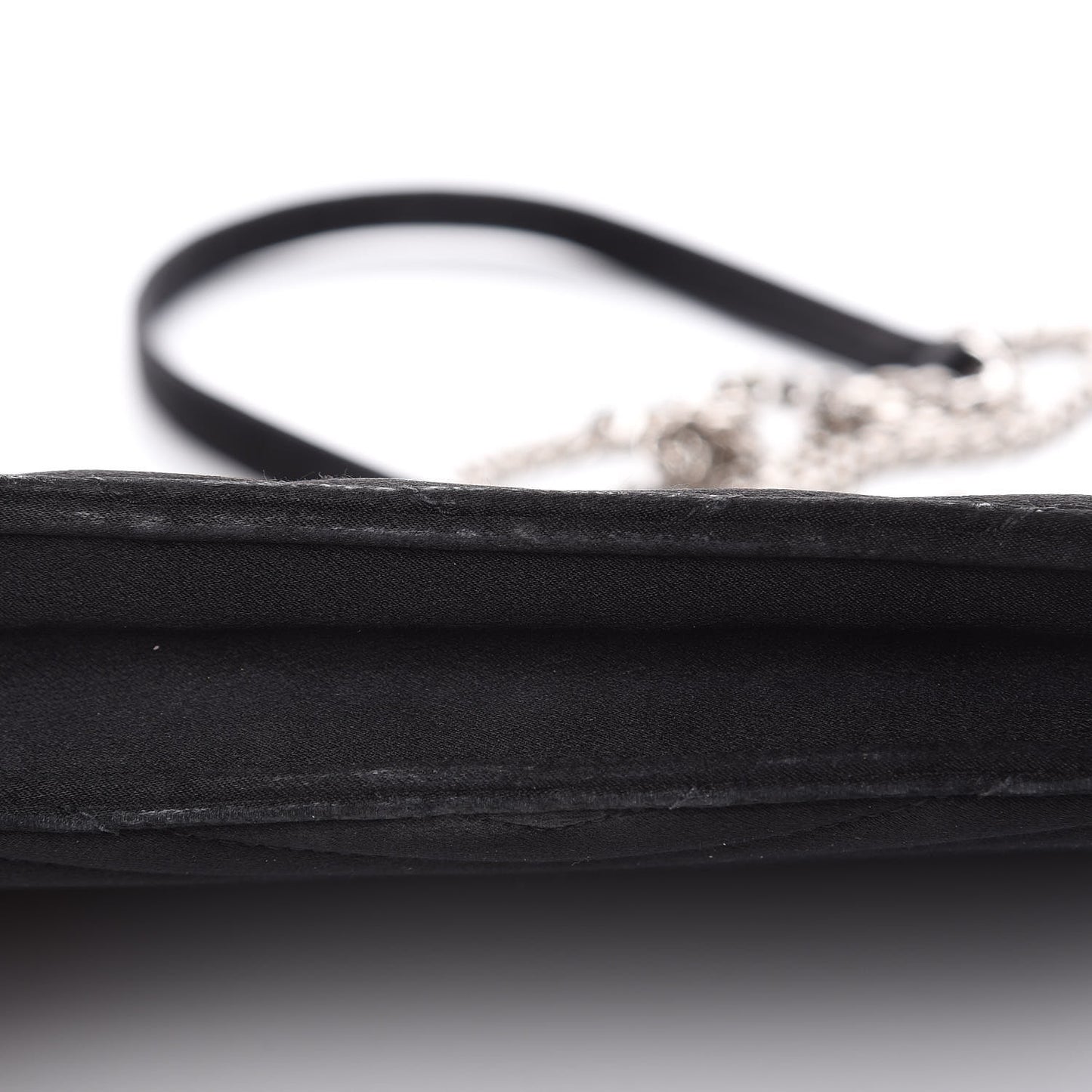 Satin Chevron Monogram Envelope Chain Wallet Black