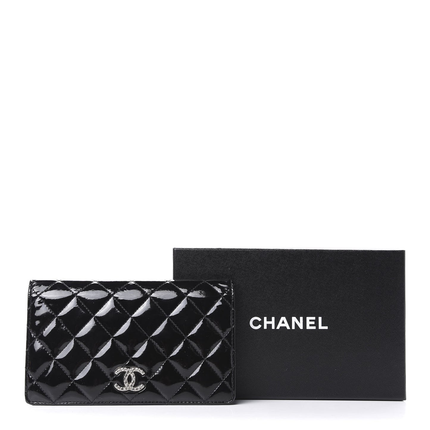 Patent Quilted Brilliant Yen Wallet Black