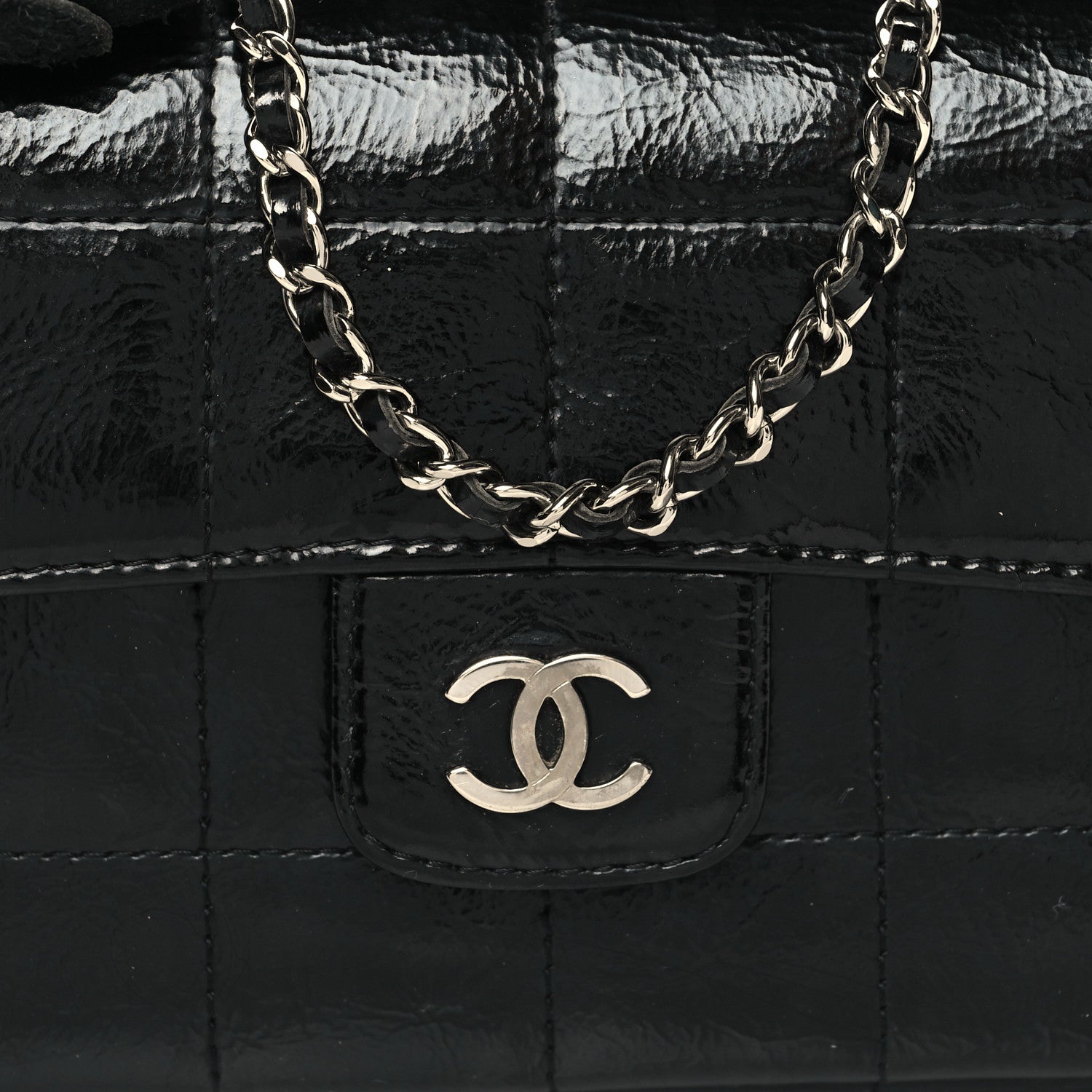 Chanel Distress Patent Quilted Mini Chocolate Bar Flap Black 8 of 10