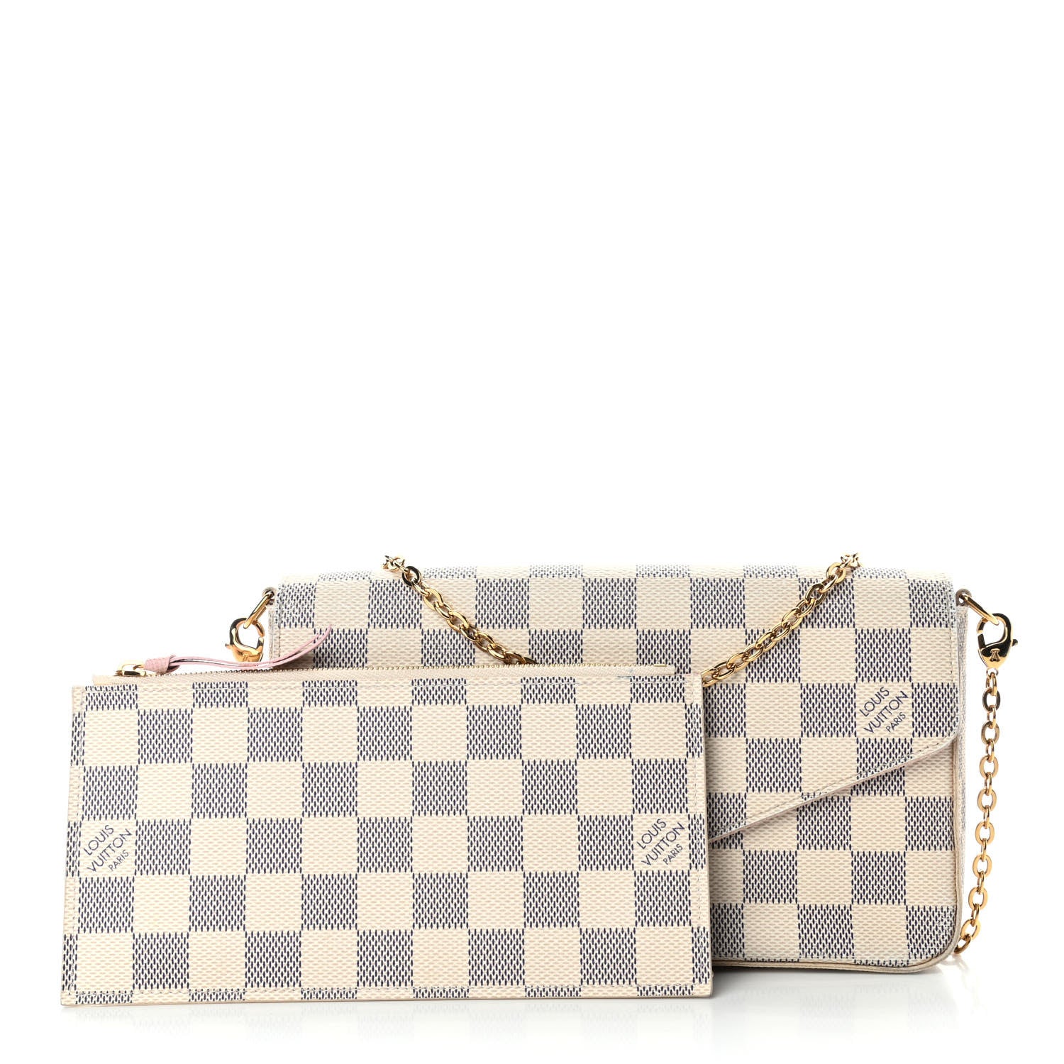 Louis Vuitton Damier Azur Pochette Felicie Chain Wallet Rose Ballerine 2 of 6