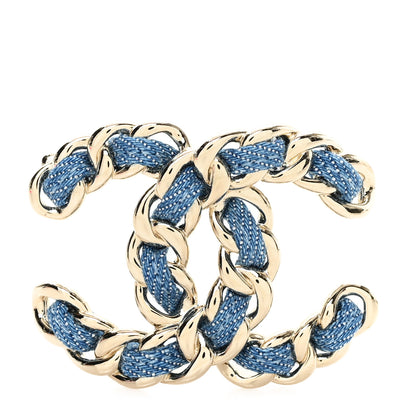Chanel Metal Denim Braided CC Brooch Blue Gold 1 of 4