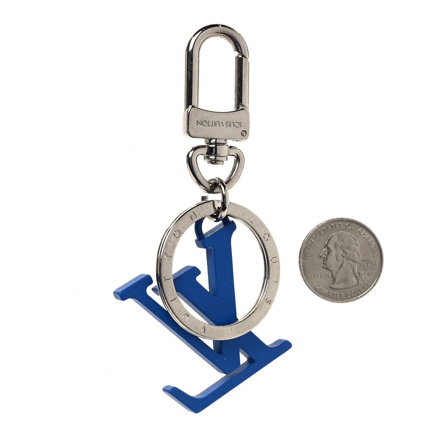 Louis Vuitton Metal Palladium Finish LV Initiales Bag Charm Key Holder Blue Silver 2 of 4
