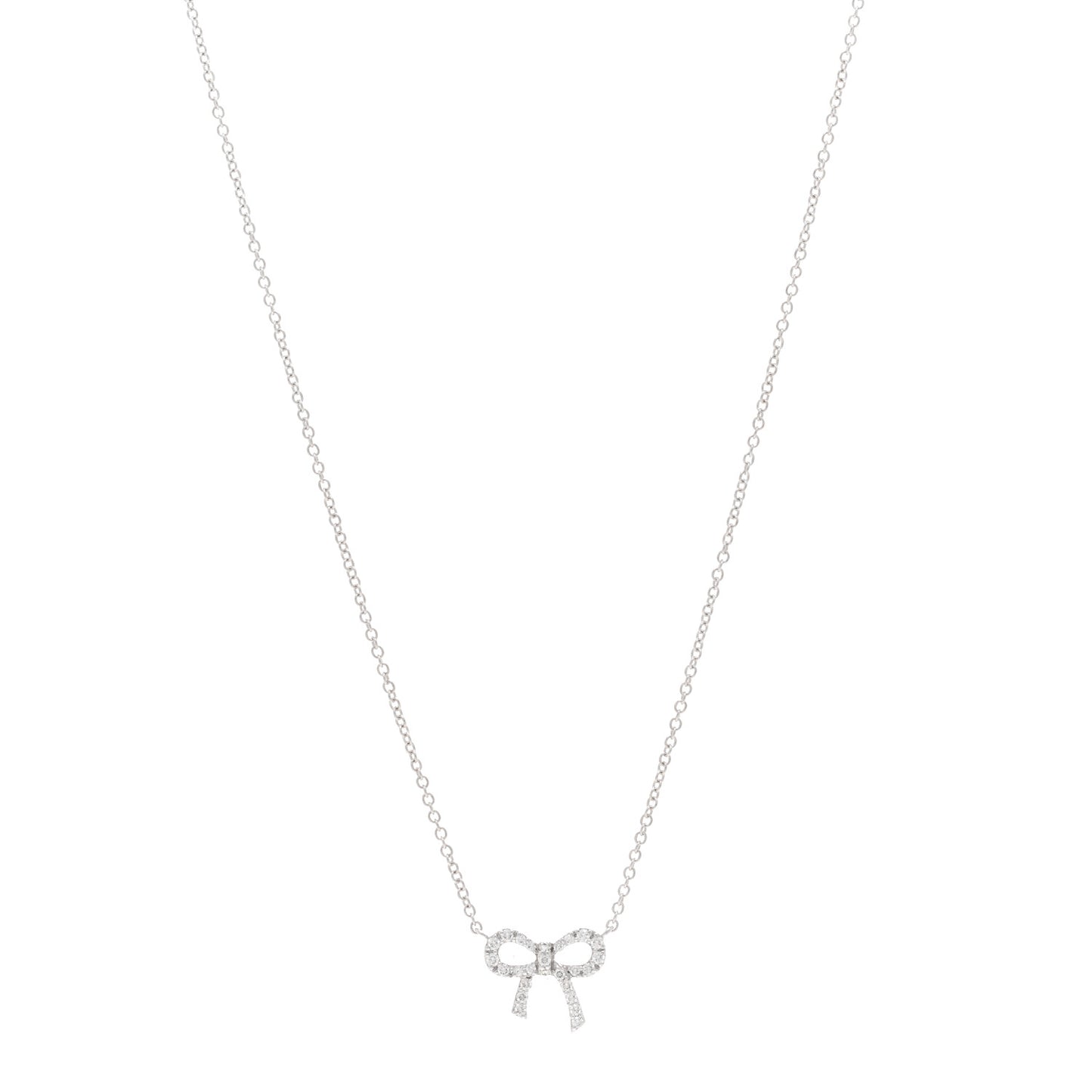 18K White Gold Diamond Mini Bow Pendant Necklace