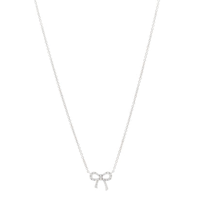 Tiffany 18K White Gold Diamond Mini Bow Pendant Necklace 1 of 5