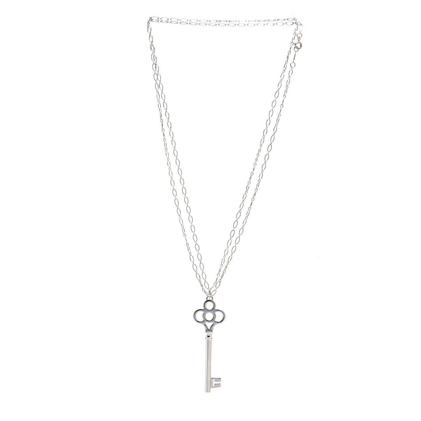 Sterling Silver Large Crown Key Pendant Link Necklace
