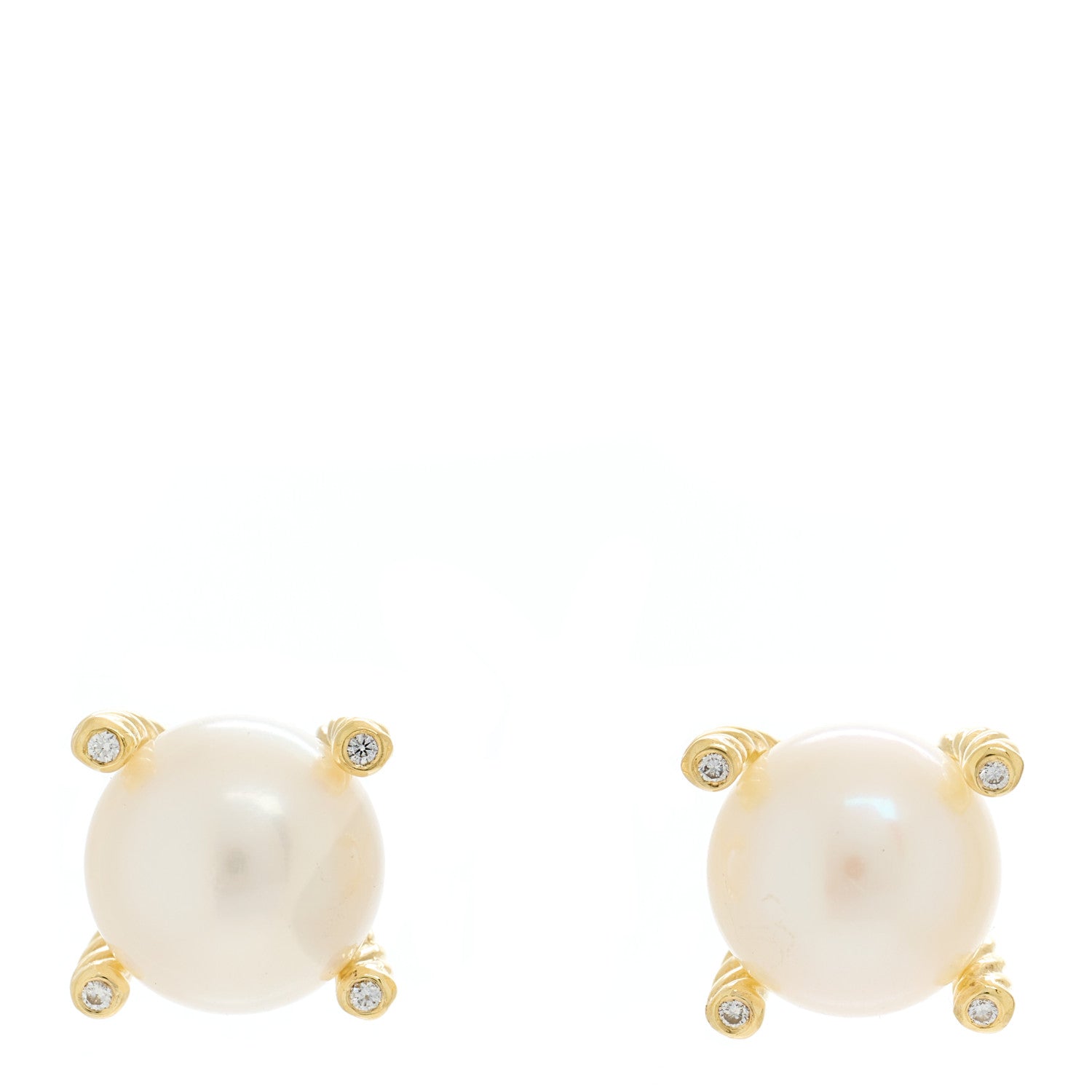David Yurman 18K Yellow Gold Diamond Pearl 9.5mm Cable Stud Earrings 1 of 4