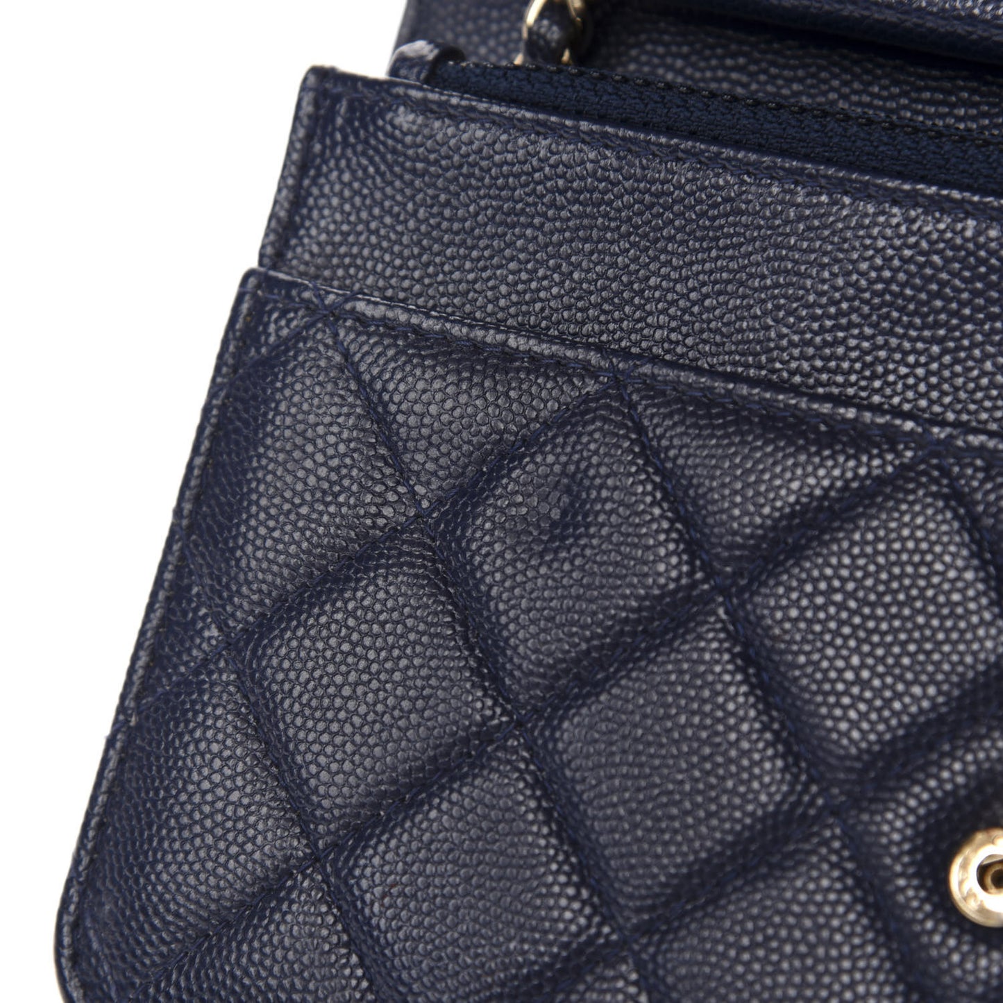 Caviar Quilted Wallet On Chain WOC Navy Blue