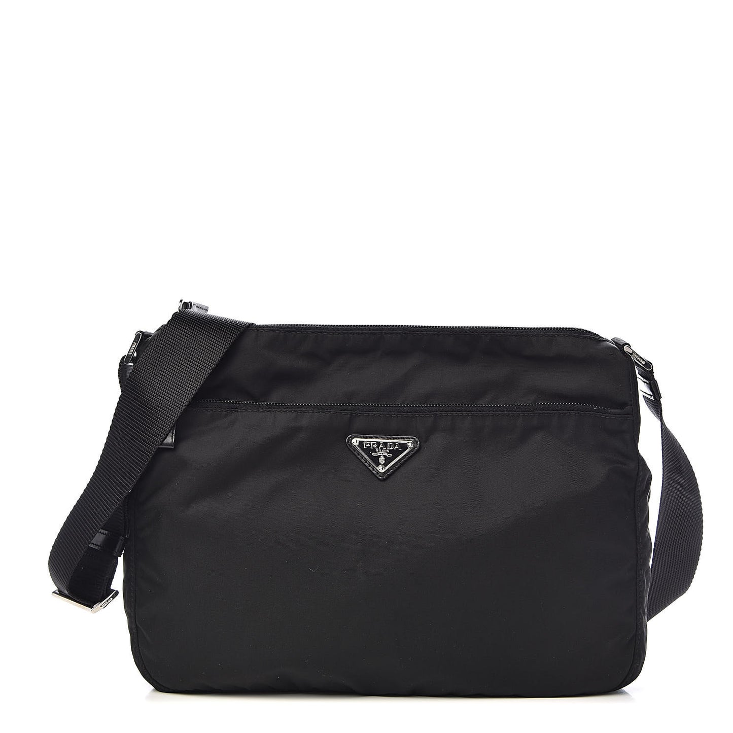 Nylon Flat Messenger Bag Black