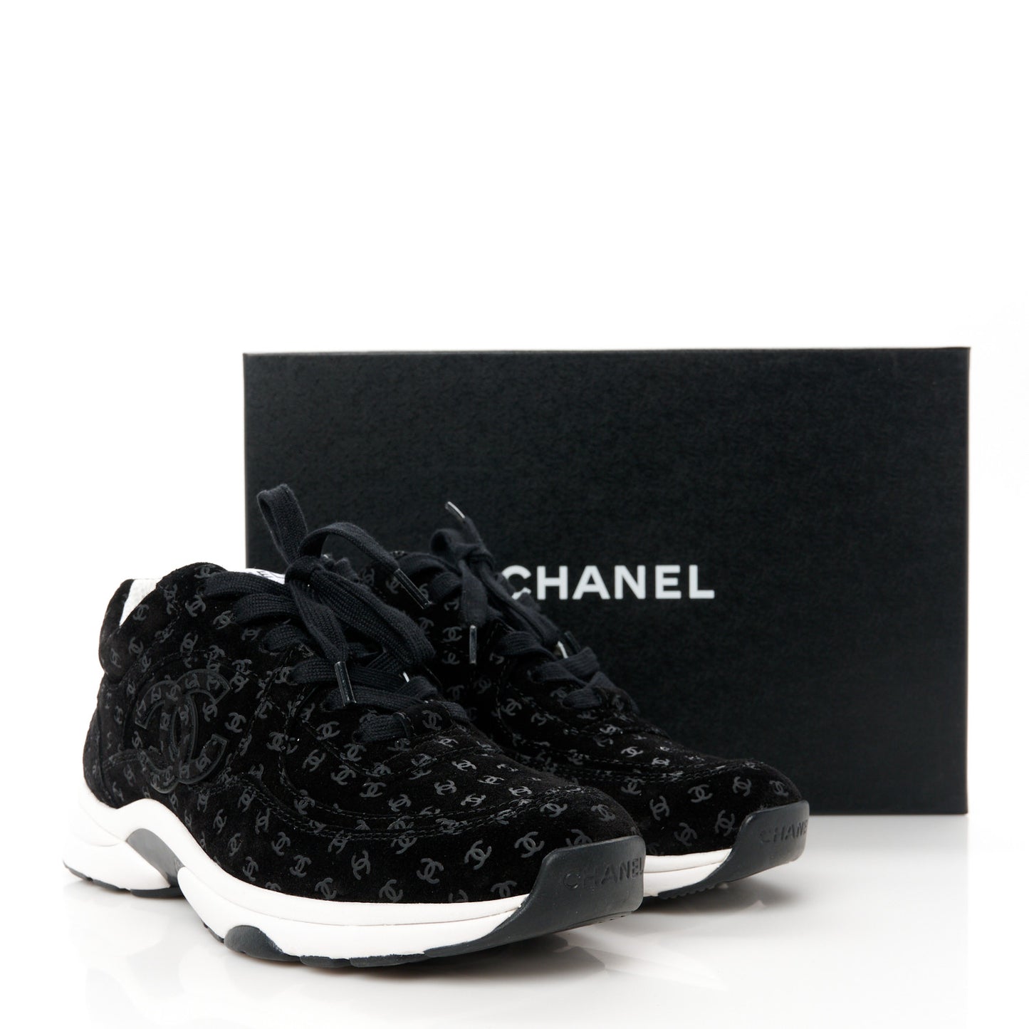 Suede Calfskin Printed CC Sneakers 39 Black