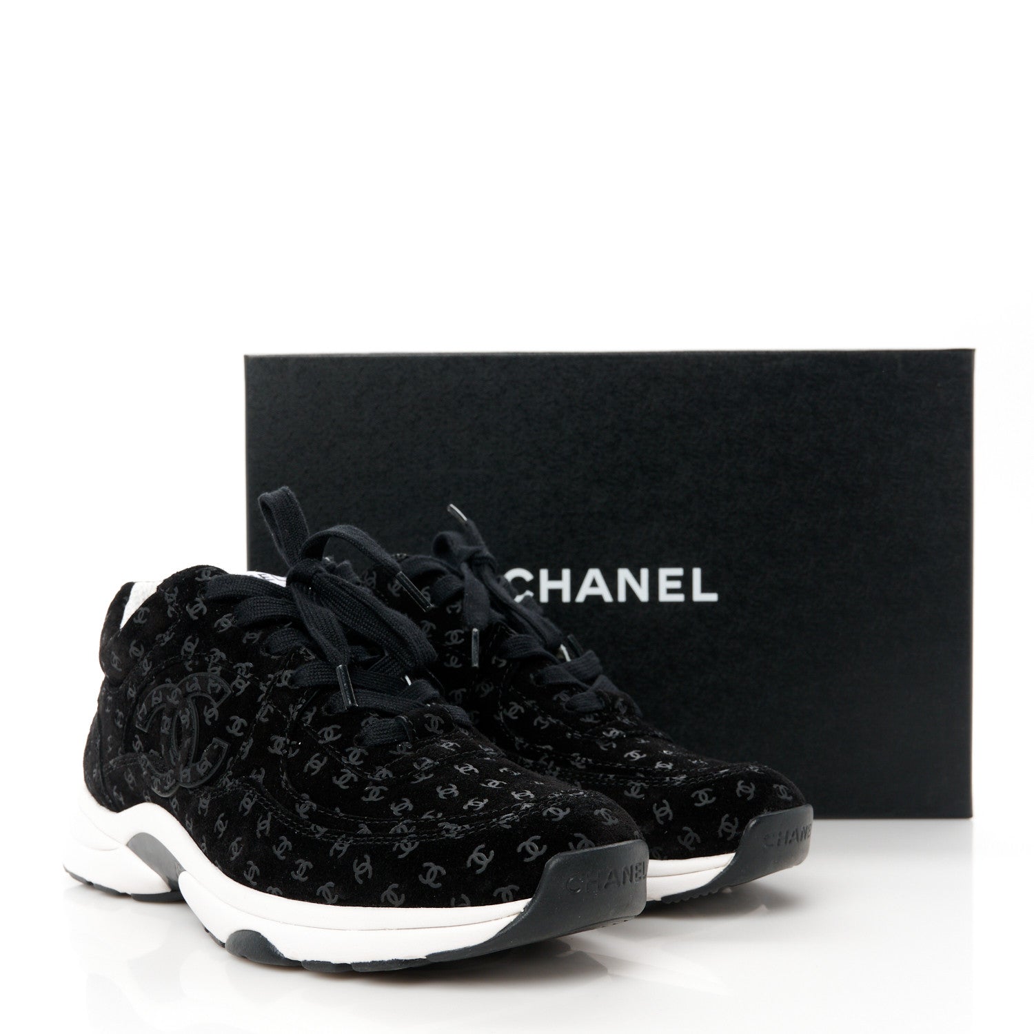Chanel Suede Calfskin Printed CC Sneakers 39 Black 9 of 9