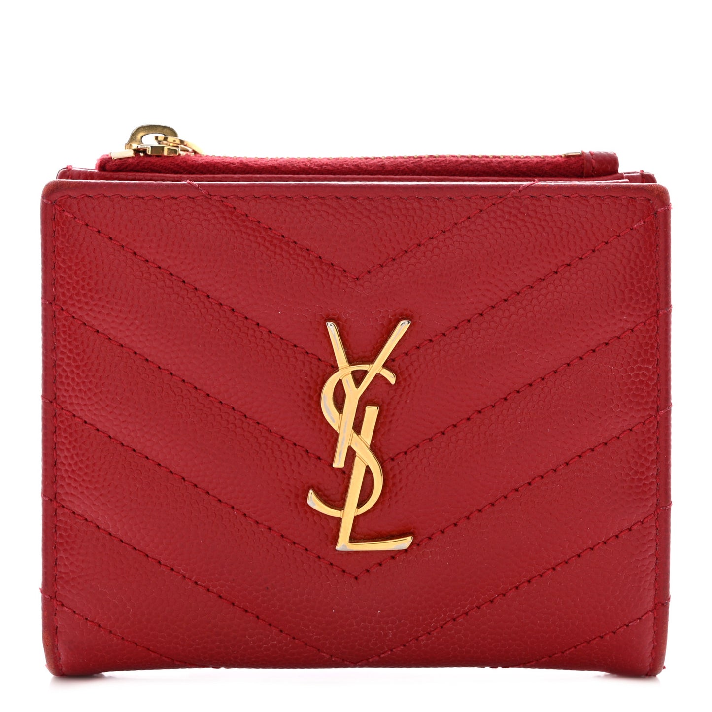 Grain De Poudre Matelasse Chevron Monogram Zipped Card Case Rouge Eros