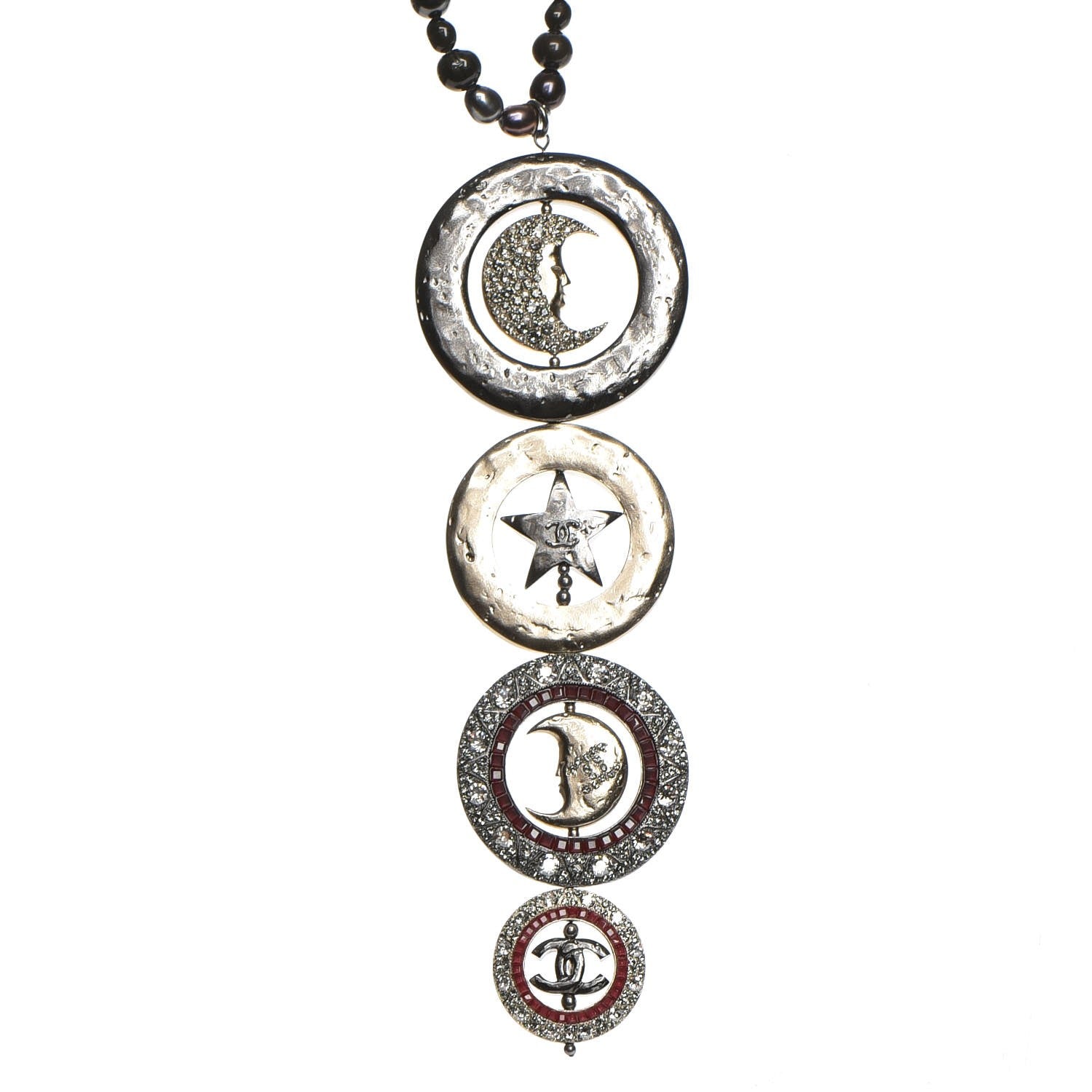 Chanel Ruthenium Crystal CC Star Moon Circle Necklace Multicolor 8 of 9