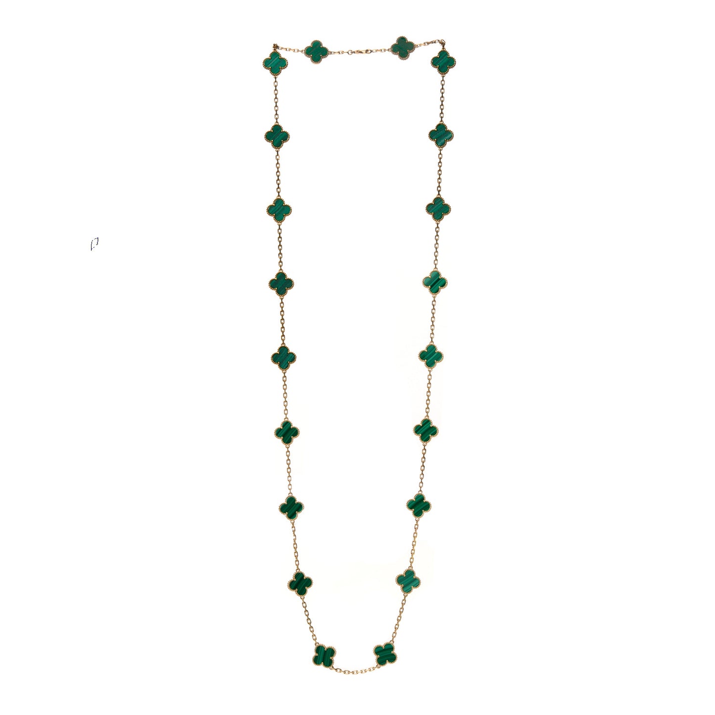 18K Yellow Gold Malachite 20 Motifs Vintage Alhambra Necklace