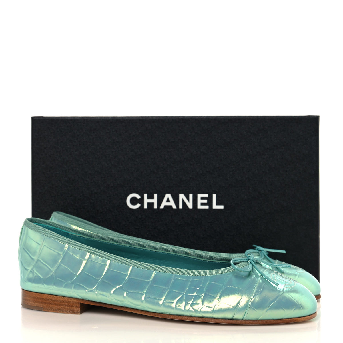 Chanel Iridescent Calfskin Crocodile Embossed Ballerina Flats 40 Green 10 of 10