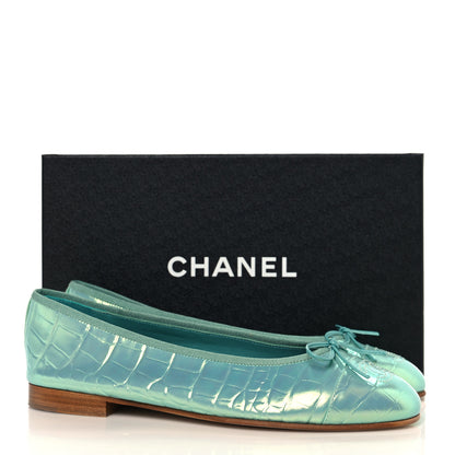 Chanel Iridescent Calfskin Crocodile Embossed Ballerina Flats 40 Green 10 of 10