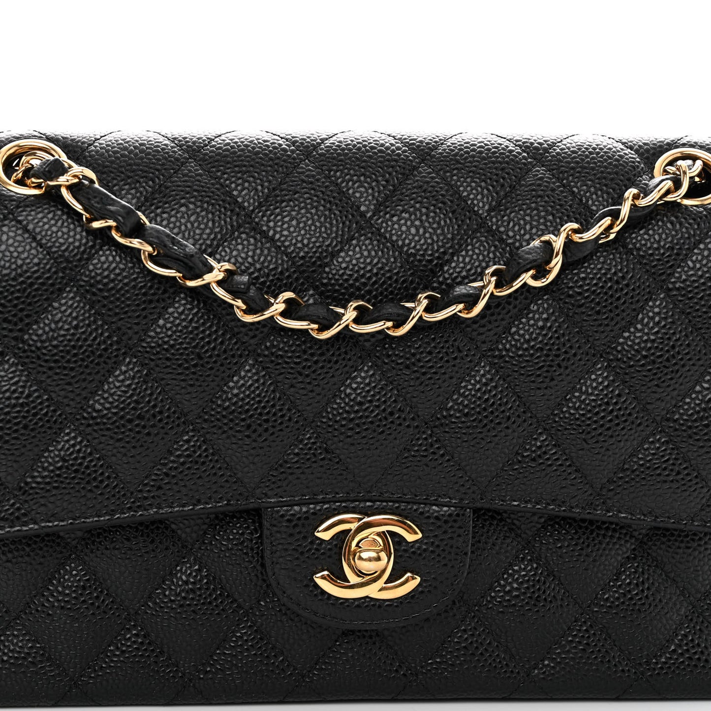 Caviar Quilted Medium Double Flap Black