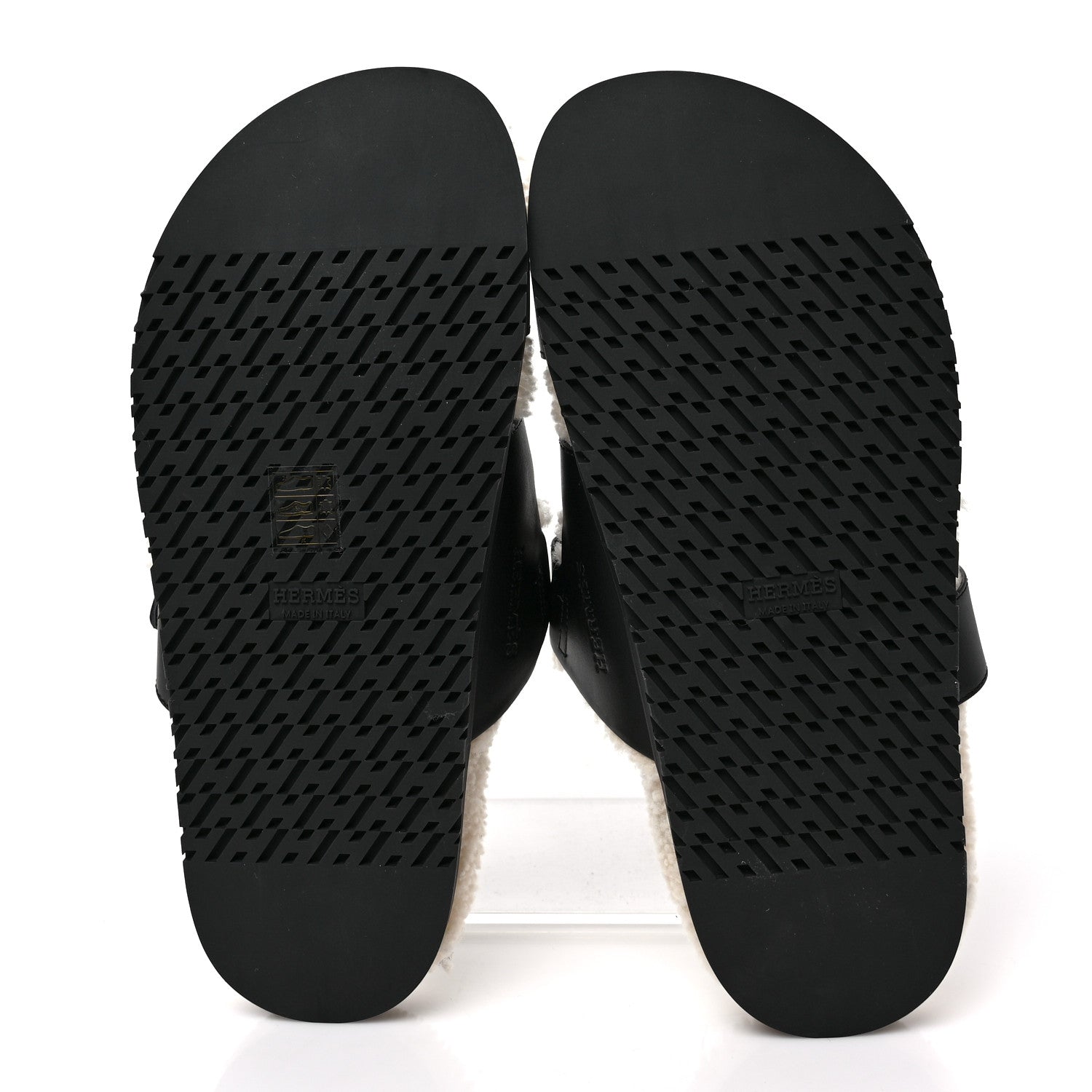 Hermes Calfskin Woolskin Womens Chypre Sandals 40 Black Ecru 5 of 7