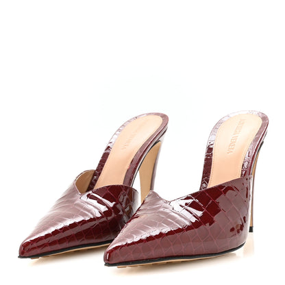 Bottega Veneta Gloss Calfskin Crocodile Embossed Mules 40 Merlot 4 of 8
