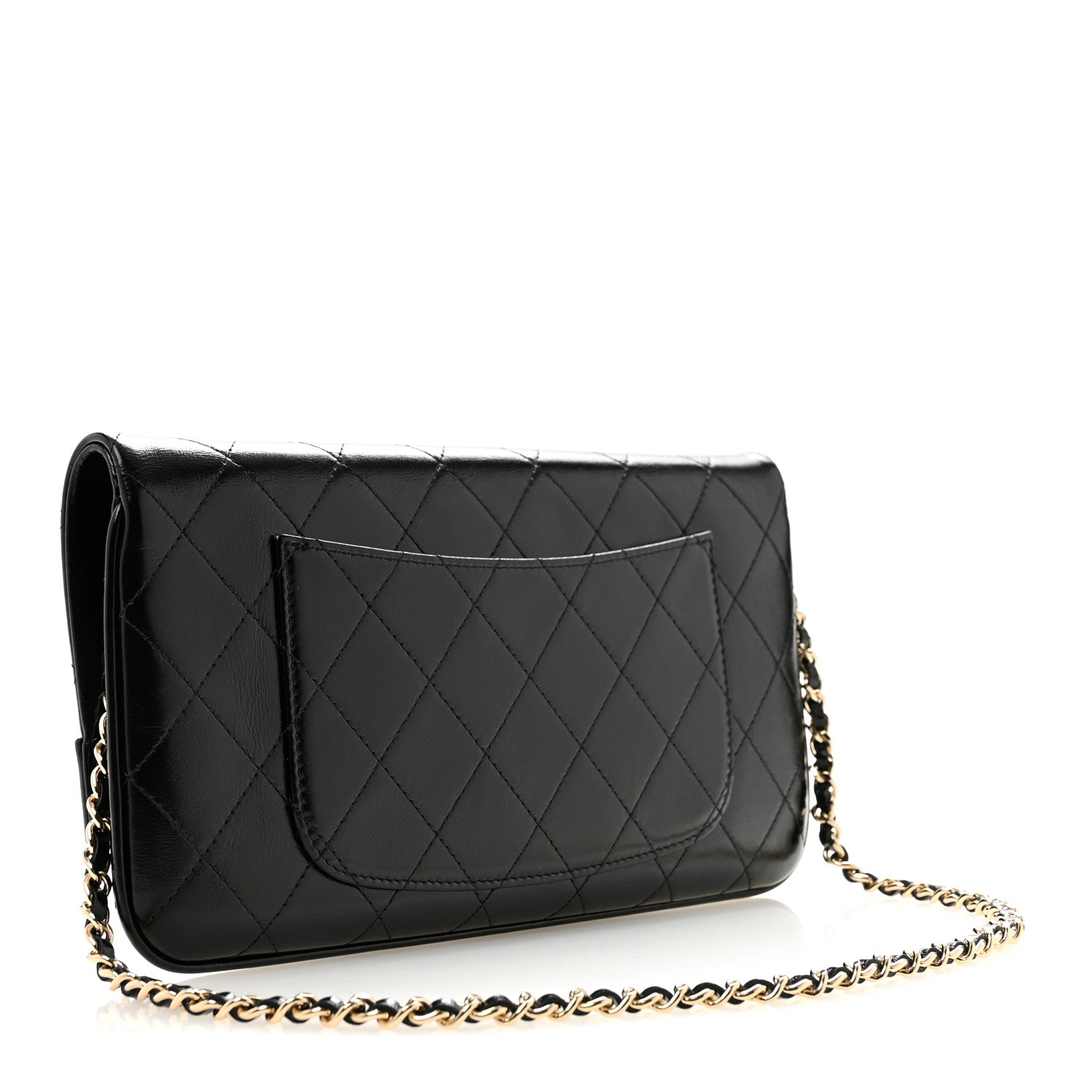 Chanel Shiny Crumpled Calfskin Quilted Clutch With Chain Black 2 of 9