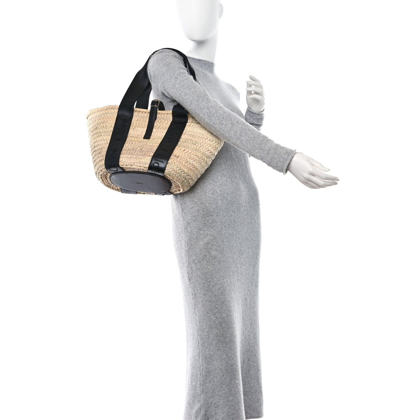 Raffia Smooth Calfskin Medium Sense Basket Black