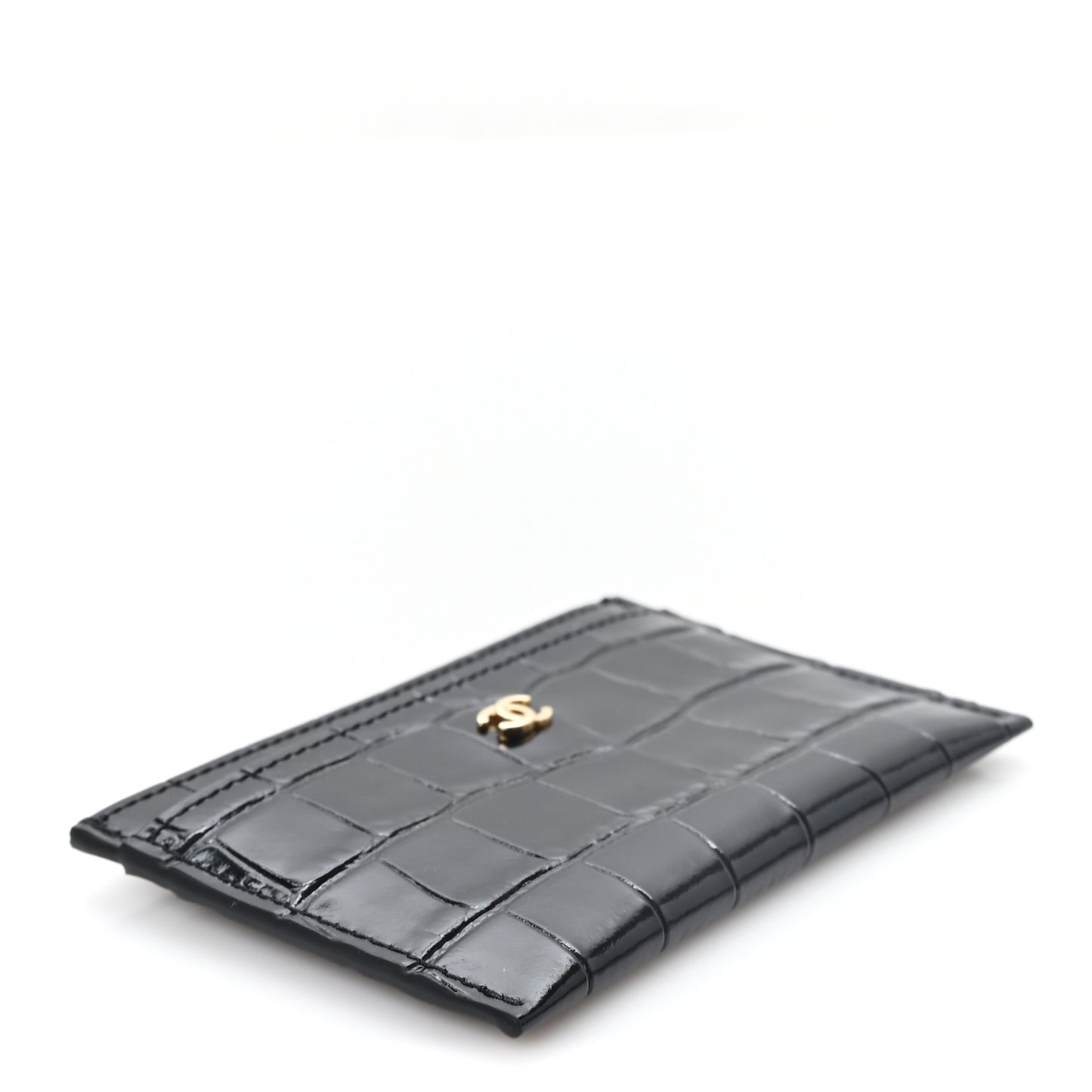 Calfskin Crocodile Embossed Crococo Card Holder Black