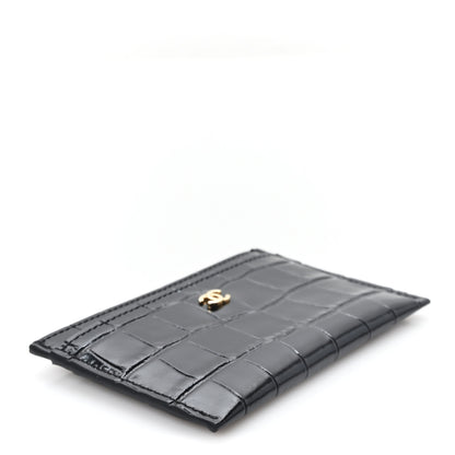 Chanel Calfskin Crocodile Embossed Crococo Card Holder Black 4 of 7