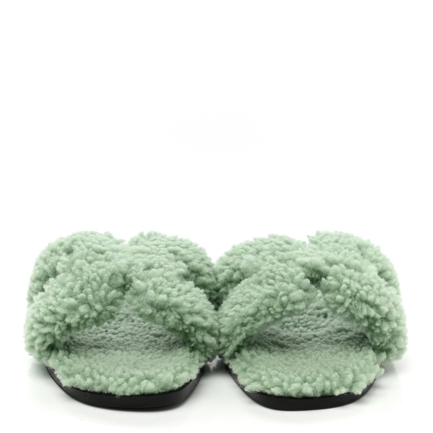 Hermes Woolskin Oran Sandals 37.5 Vert D’Eau 2 of 8