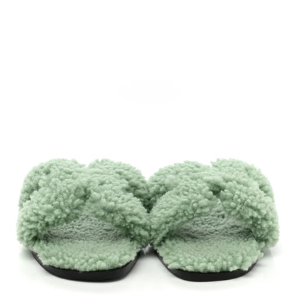 Hermes Woolskin Oran Sandals 37.5 Vert D’Eau 2 of 8