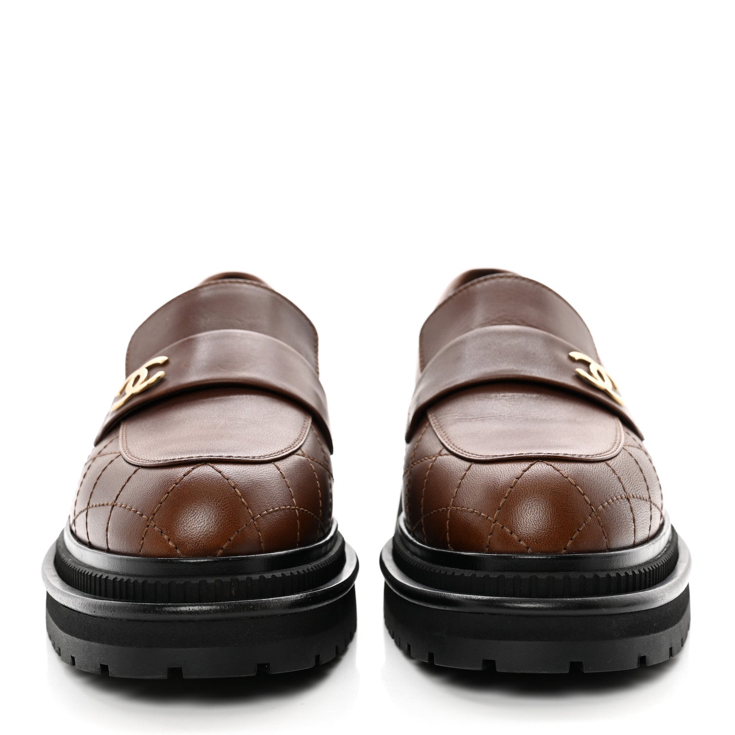 Chanel Calfskin Quilted CC Mocassin Loafers 41 Brown 2 of 8