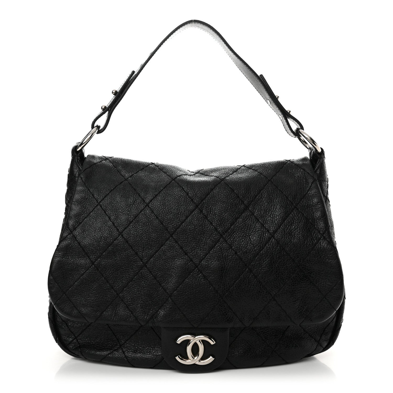 Chanel Glazed Calfskin Stitched XL On The Road Flap Black 1 of 15