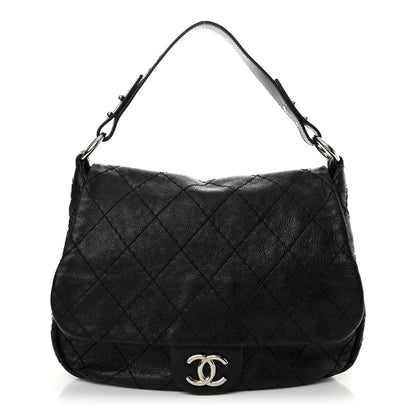 Chanel Glazed Calfskin Stitched XL On The Road Flap Black 1 of 15