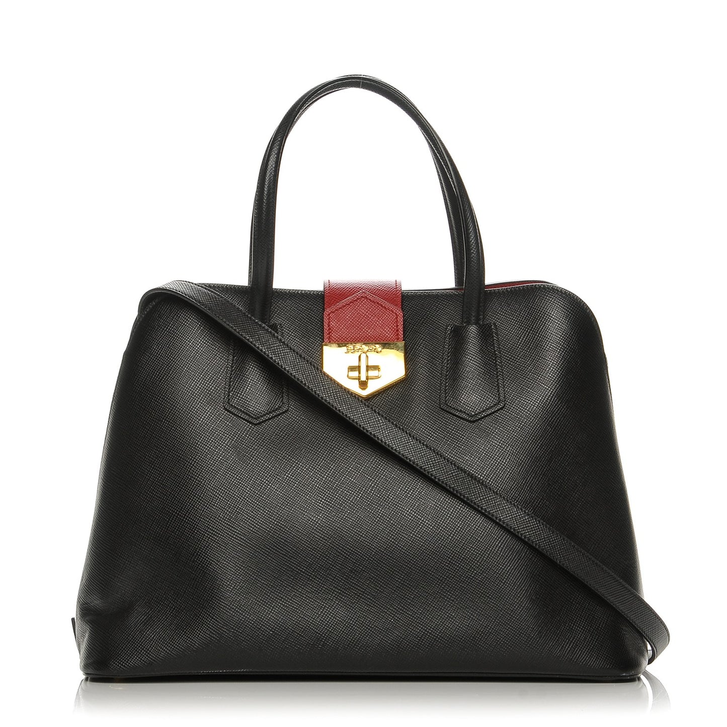 Saffiano Cuir Bi-Color Double Handle Tote Black Fuoco