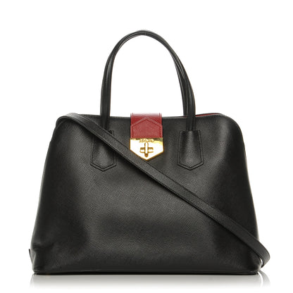 Prada Saffiano Cuir Bi-Color Double Handle Tote Black Fuoco 1 of 8