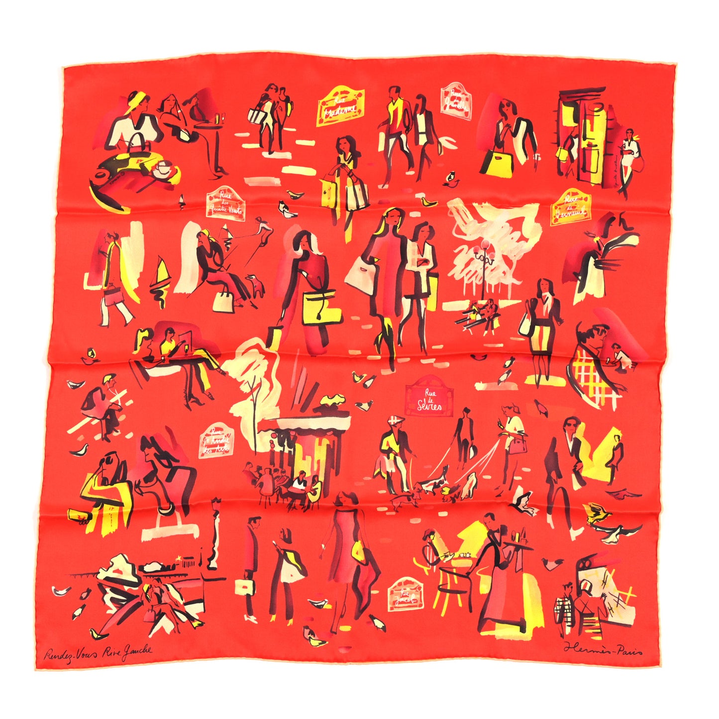 Silk Rendez Vous Rive Gauche Scarf 70 Geranium Jaune Vif Rouge