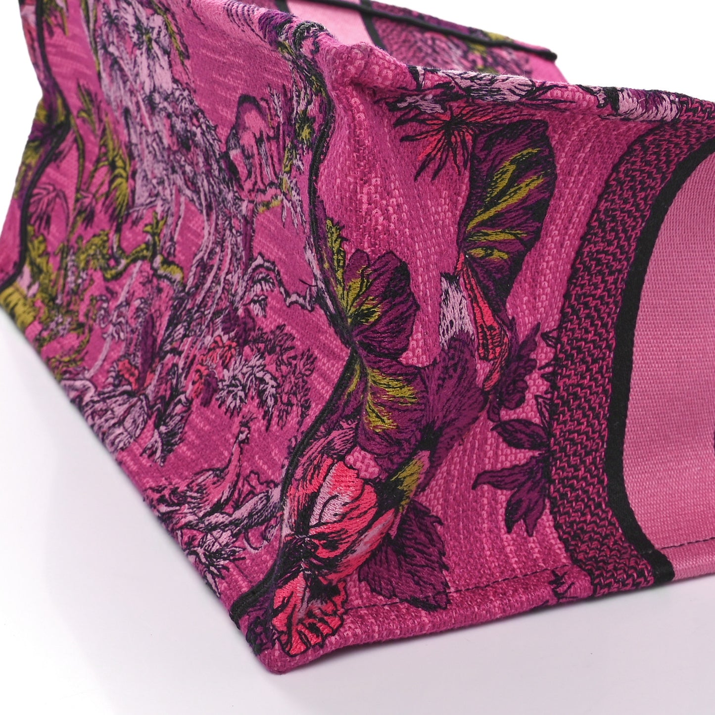 Canvas Embroidered Medium Toile de Jouy Voyage Book Tote Fuchsia Multicolor