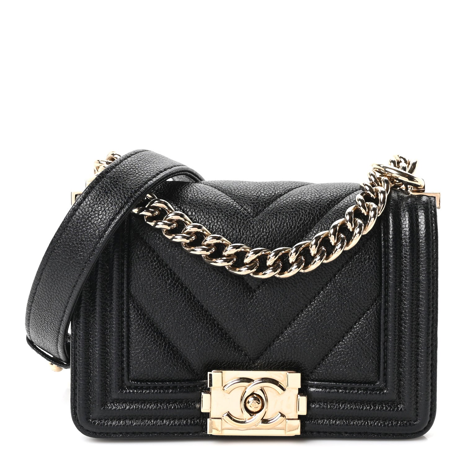 Chanel Caviar Chevron Quilted Mini Boy Flap Black 1 of 10