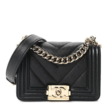 Chanel Caviar Chevron Quilted Mini Boy Flap Black 1 of 10