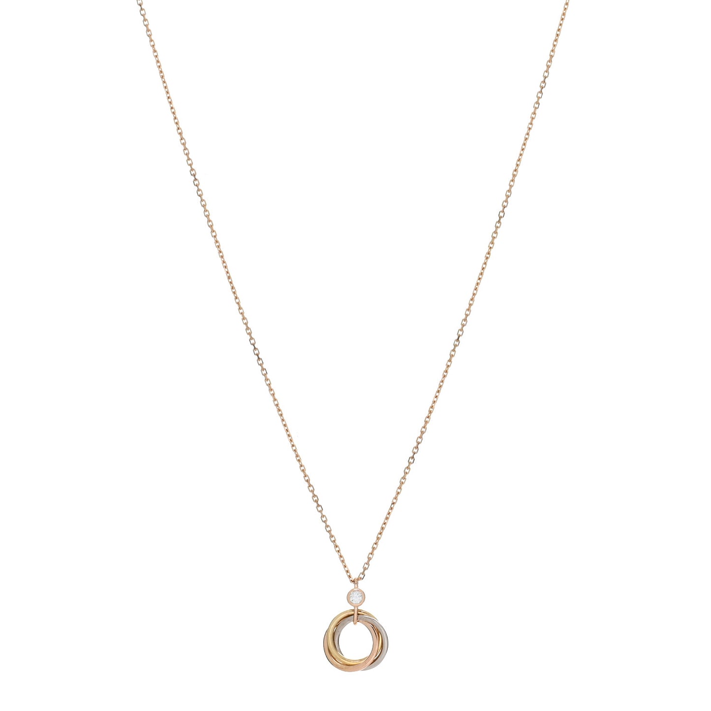 18K Pink Yellow White Gold Diamond Trinity Pendant Necklace
