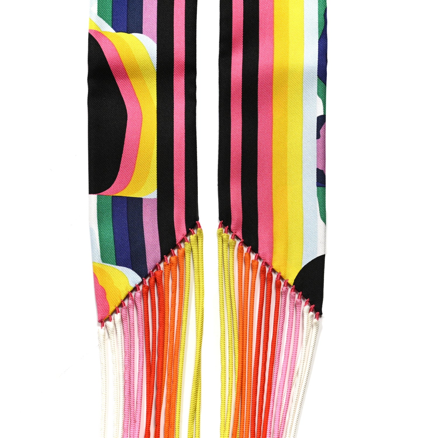 Hermes Silk Brides De Gala Shadow Fringed Twilly Black Jaune Multicolor 6 of 6