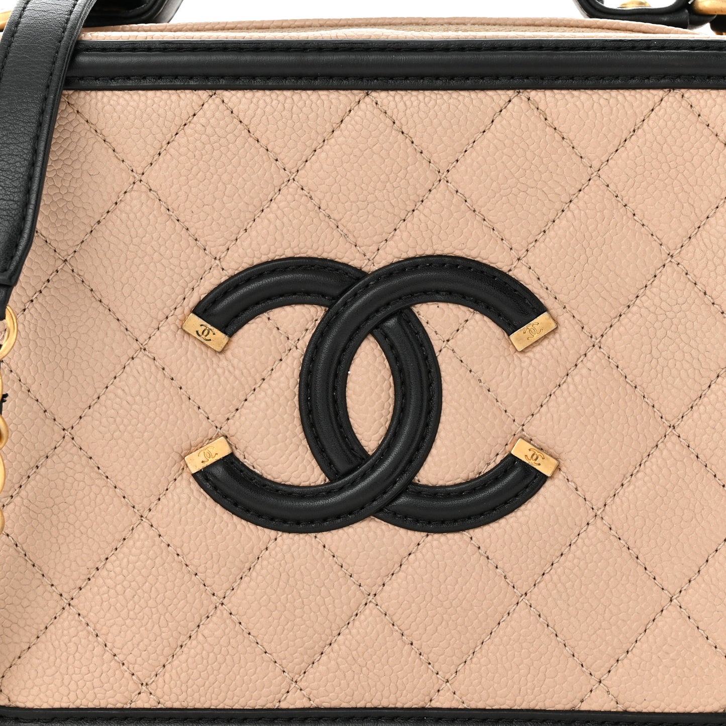 Caviar Quilted Medium CC Filigree Vanity Case Beige Black
