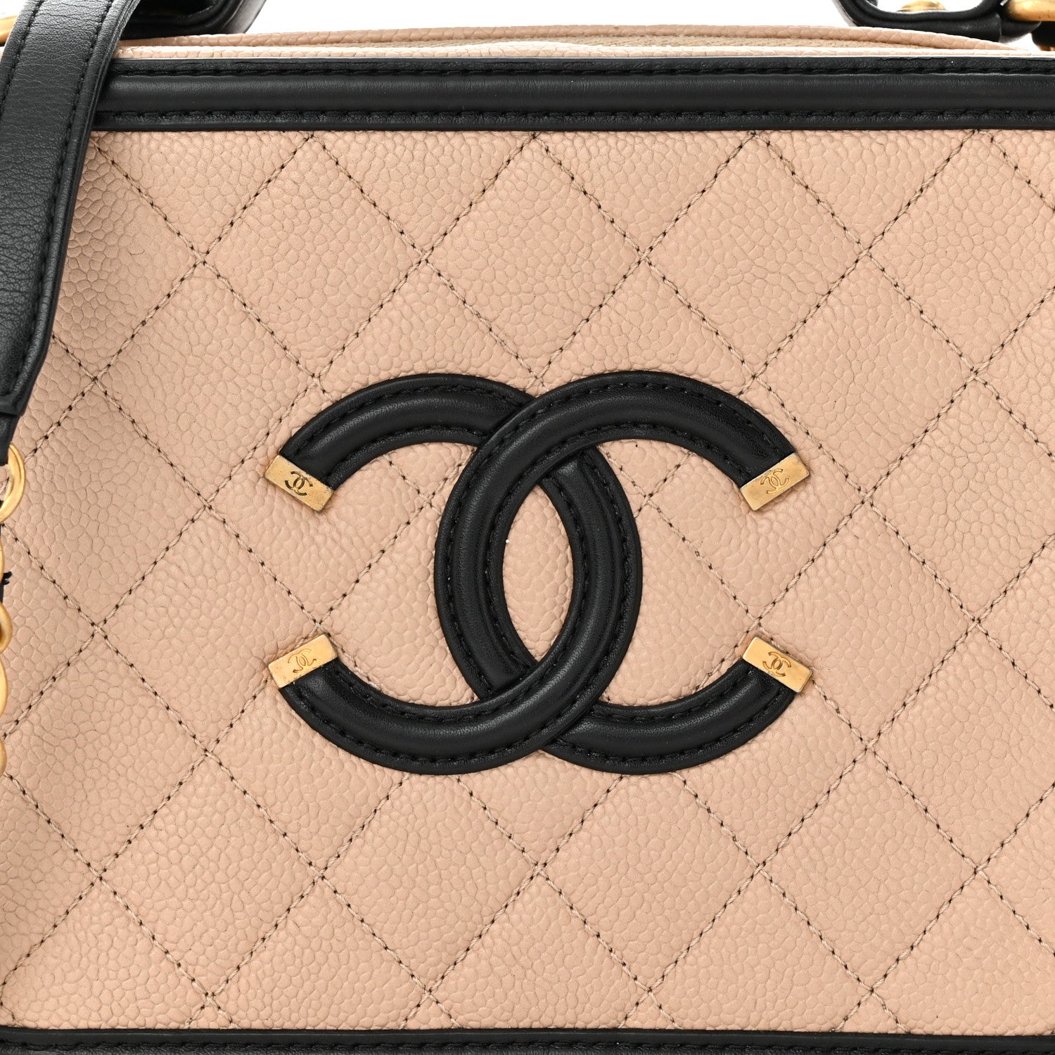Chanel Caviar Quilted Medium CC Filigree Vanity Case Beige Black 8 of 13