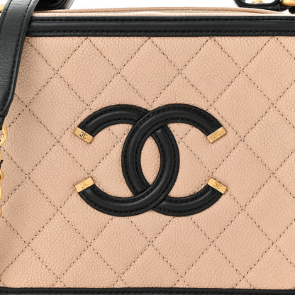 Chanel Caviar Quilted Medium CC Filigree Vanity Case Beige Black 8 of 13