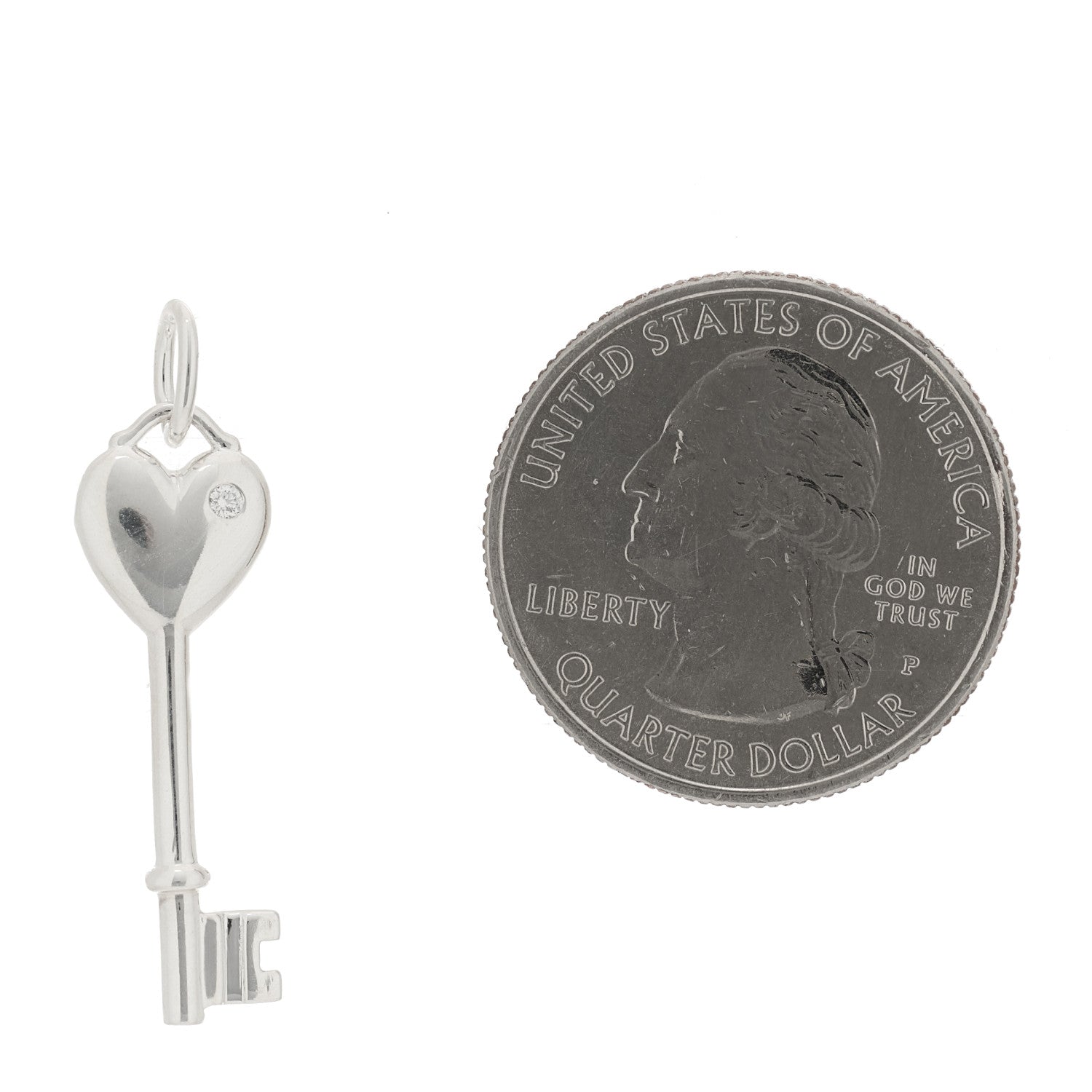 Tiffany Sterling Silver Diamond Heart Key Pendant 2 of 3