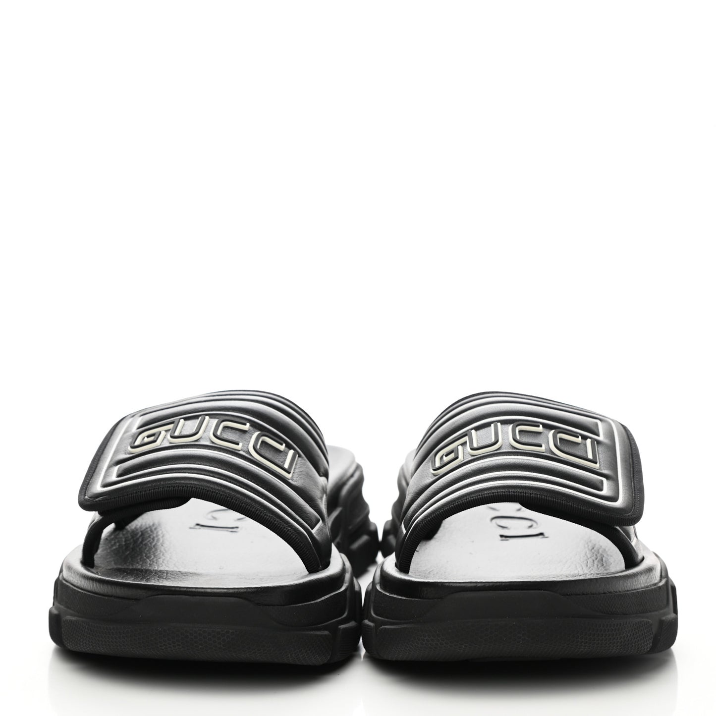 Nappa Grosgrain Logo Mens Velcro Chunky Slide Sandals 10 Black