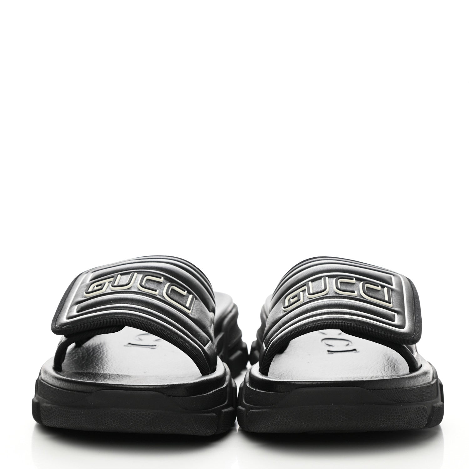 Gucci Nappa Grosgrain Logo Mens Velcro Chunky Slide Sandals 10 Black 2 of 8