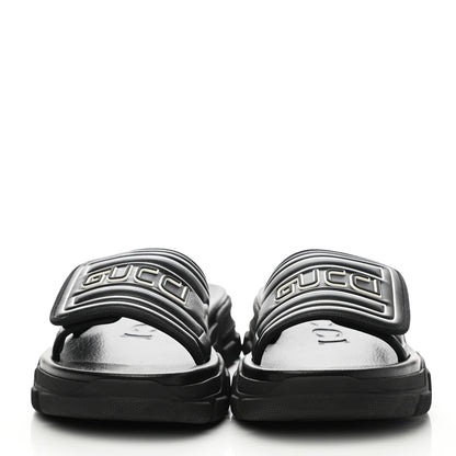 Gucci Nappa Grosgrain Logo Mens Velcro Chunky Slide Sandals 10 Black 2 of 8
