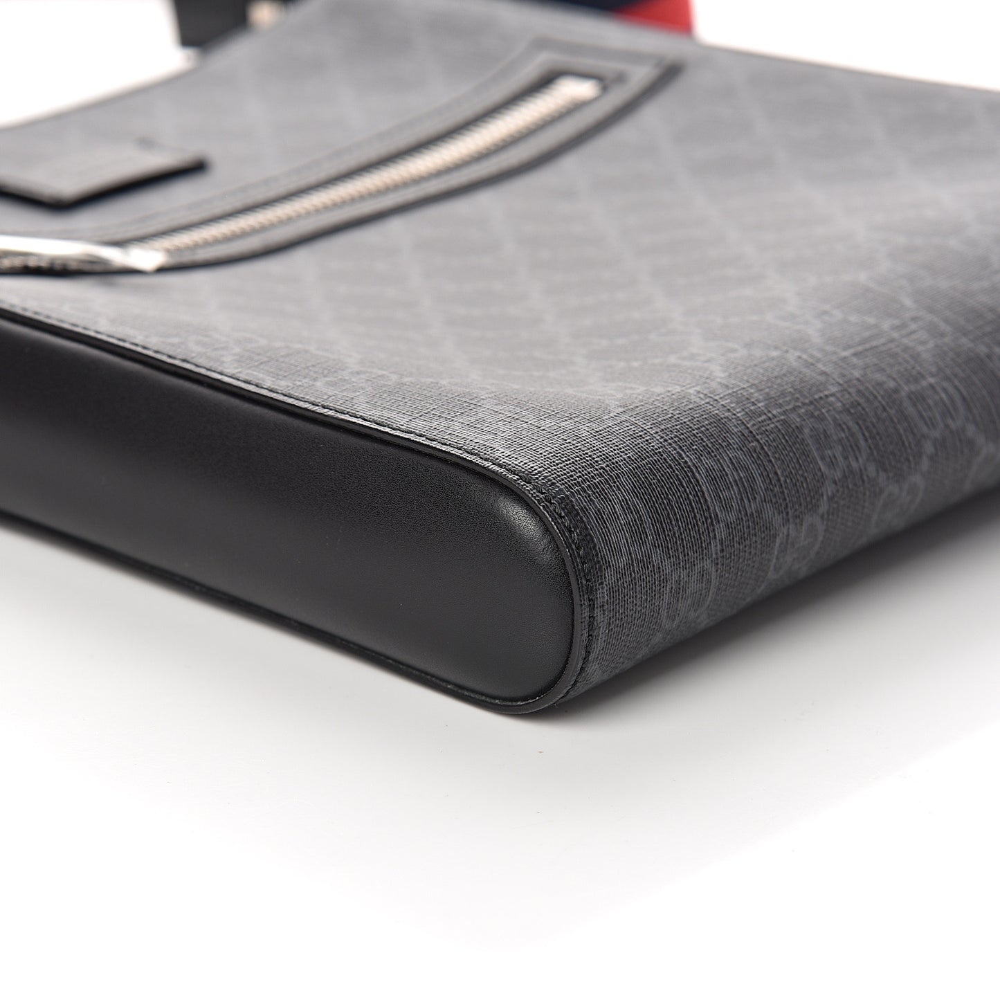 GG Supreme Monogram Appia Calfskin Web Flat Messenger Bag Black Grey