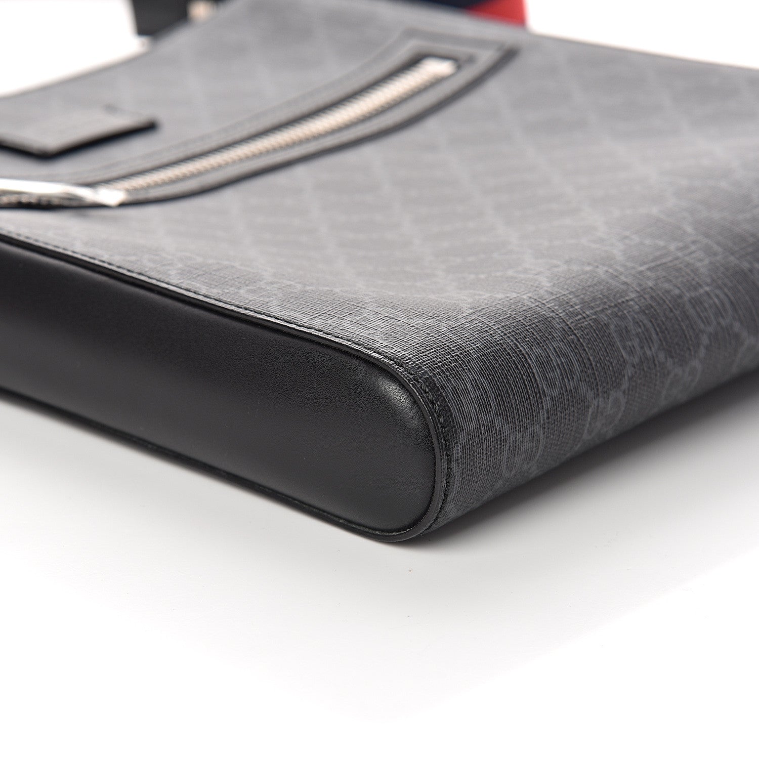 Gucci GG Supreme Monogram Appia Calfskin Web Flat Messenger Bag Black Grey 7 of 9
