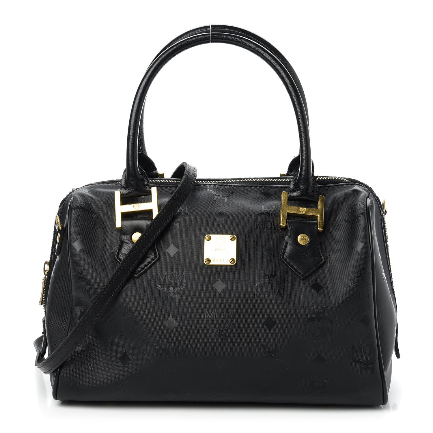 MCM Nylon Monogram Boston Bag Black 1 of 13