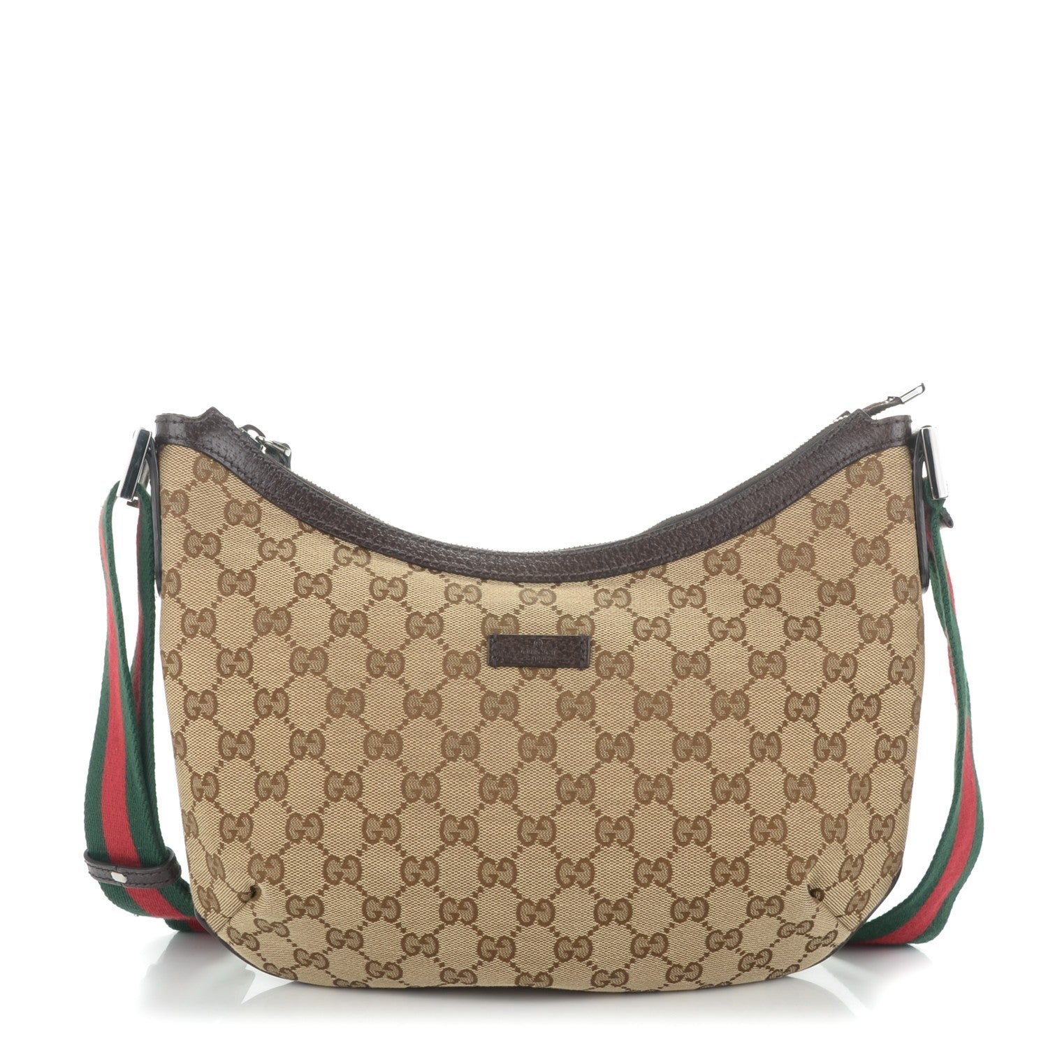 Gucci Monogram Web Medium Half Moon Hobo Dark Brown 1 of 7